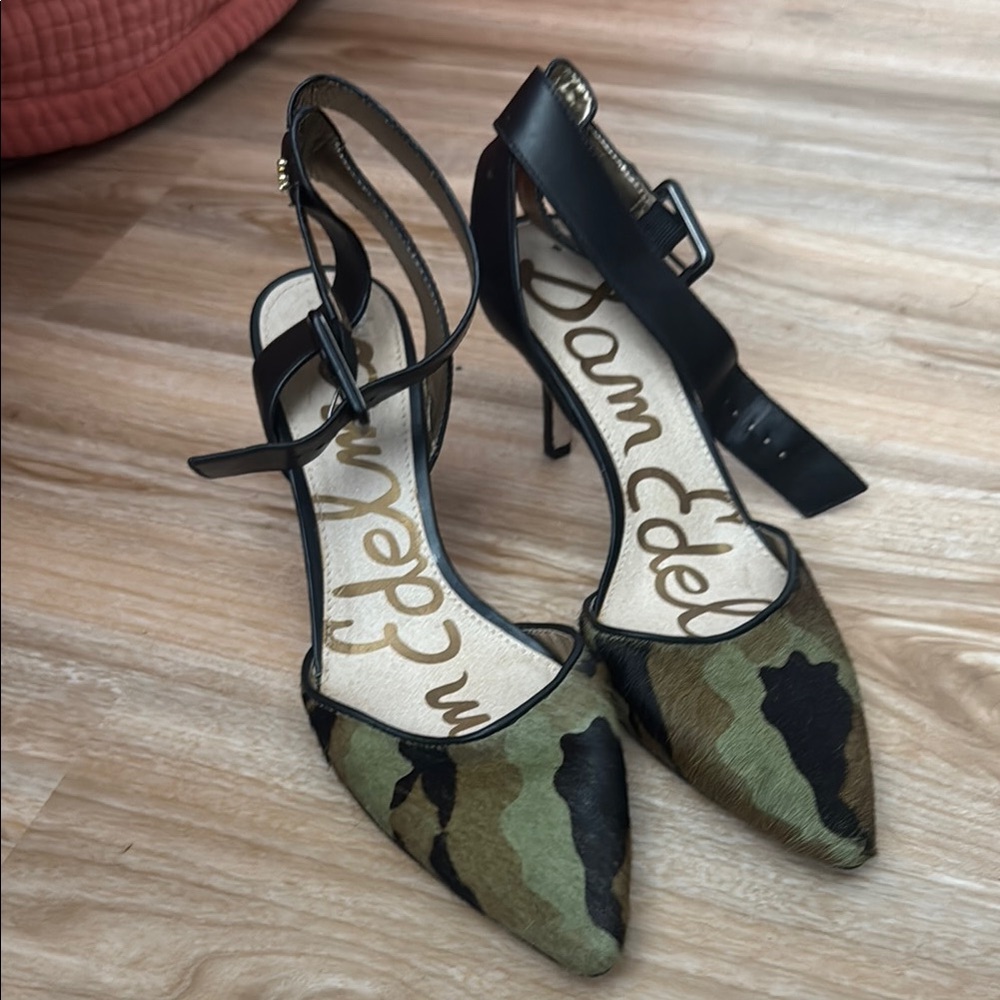 Sam Edelman Green and Black Camouflage Heels